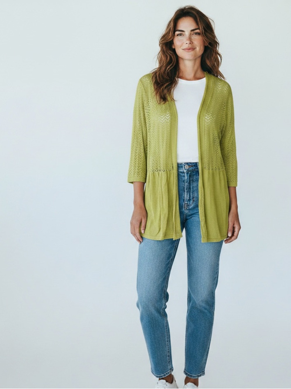 Investments II Collection chartreuse Green Open-Front Knit Cardigan